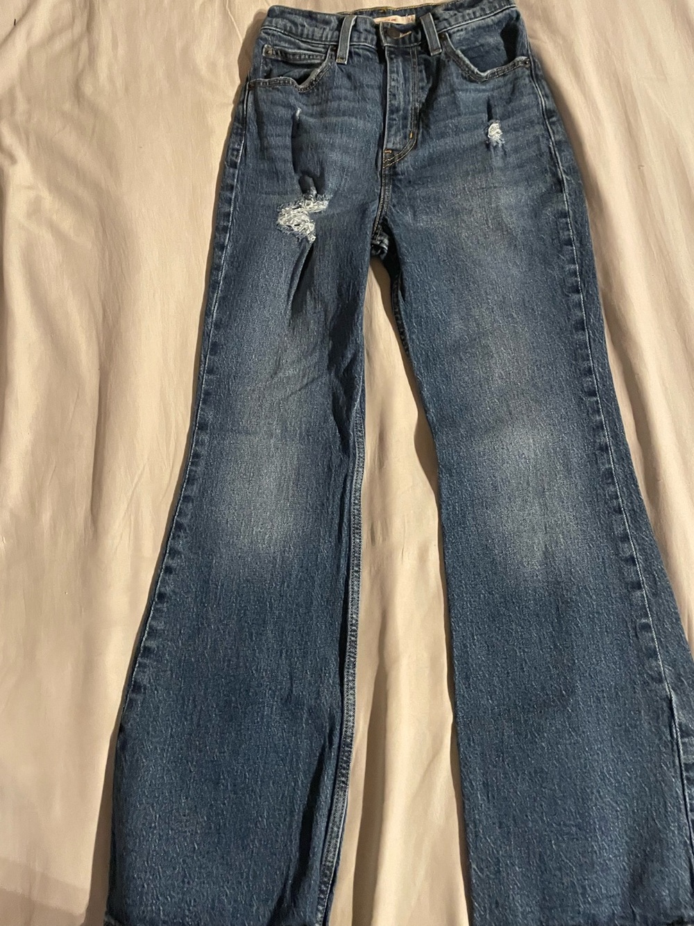 Levi's Women's Wide Leg Distressed Mid-Blue Jeans